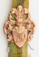 Tiszti lánc arany (Au) 9k + 14k karabíner + szövet. Címerrel, jelzett. össz br 2,6g, 7 cm