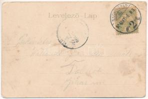 1904 Nagyvárad, Oradea; Sport-téri lövölde "Haladjunk a czél felé!". Csathó Gábor és társa...