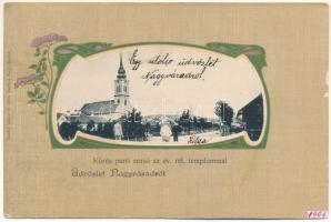 1906 Nagyvárad, Oradea; Körös parti corso és református templom. Csathó Gábor és társa kiadása / Cris riverside, Calvinist church. Art Nouveau, floral, litho (EK)
