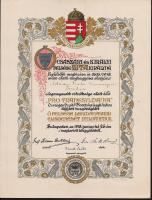 1918 Pro Transsylvania Országos Segítő Bizottság Zita királyné őfelsége legmagasabb elismerése, díszes oklevél, Rigler Rt., eredeti borítékjában, 33x25 cm