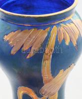 Zománcfestett üvegváza, kopással, m: 17,5 cm