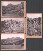 cca 1900 Tátra, Poprádi-tó, Csorba-tó, Tengerszem-csúcs, Fátyol-zuhatag, 4 db keményhátú fotó feliratozva, 16,5×10,5 cm / Tatra Mountains, Slovakia, 4 photos