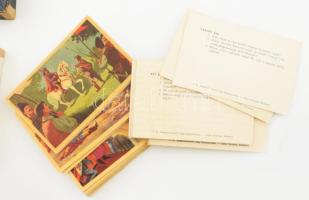 cca 1940 Történelmi fejtörő társasjáték 50 db kártyával, eredeti dobozban, leírással