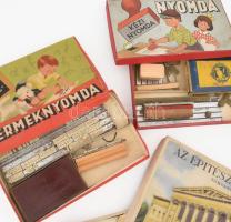 3 darab retro társasjáték: Az építészet kincsei + Gyermeknyomda + Kézi nyomda, dobozukbam