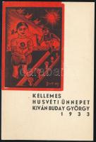 1933 Buday György (1907-1990): Kellemes húsvéti ünnepeket kíván Buday György, linó, papír, jelzett, 10×7 cm