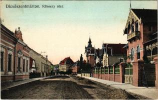 1910 Dicsőszentmárton, Tarnaveni, Diciosanmartin; Rákóczi utca. Jeremiás Sándor kiadása / street view (EK)