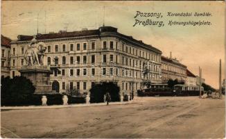 1916 Pozsony, Pressburg, Bratislava; Pozsony-Bécs villamos vasút, Koronázási domb tér, vonat / Pressburg-Wien electr. Bahn. Krönungshügelplatz / Bratislava-Vienna urban railway, tram, train (fa)