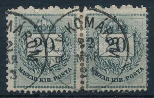 1881 20kr pár falccal megerősítve / strenghtened by hinge &quot;RÉV-KOMÁROM&quot;