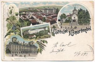 1898 (Vorläufer) Kismarton, Eisenstadt; Katonai alreáliskola, Kálvária hegy, Esterházy herceg kastélya / Militär Unterrealschule, Kalvarienberg, Fürst Esterhazy Schloss / military school, calvary hill, castle. Regel & Krug Art Nouveau, floral, litho (EM)