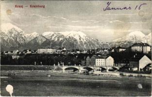 Kranj, Krainburg; general view, bridge (glue marks)