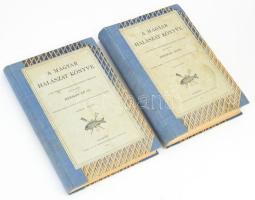 Herman Ottó: A magyar halászat könyve. I-II. kötet. Természettud. Könyvkiadó-Vállalat XXVII-XXVIII. Bp., 1887., Kir. M. Természettudományi Társulat, XV+552 p.+XII t.; 7+556-860+4 p.+IX t. Rendkívül gazdag képanyaggal illusztrált! Átkötött félvászon-kötés, az eredeti papírborítókat a borítókra kasírozták, kissé kopott, foltos borítókkal, az I. kötetben kijáró lapokkal (487-490 p., VI t.; 499-510 p.; VIII-X t.), egy táblán szakadással (VIII t.), egy táblán törésnyommal (XI t.)