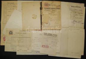 1910-1950 10 darabos vegyes okmány tétel, benne régi adás-vételi szerződés, vízumnyilatkozat, marhalevél, számla, fellebezés, cselédkönyv stb.