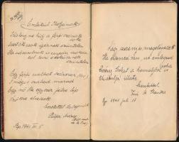 1938-1941 Régi emlékkönyv, bejegyzésekkel, rajzokkal, félvászon-kötésben, kopott borítóval
