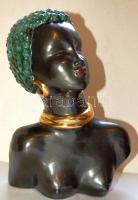 cca 1950 Dekoratív, fekete nőt ábrázoló, terrakotta mellszobor, magassága 25 cm