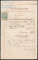 1896 Nagyvárad, Vlád Ágoston épület és díszmű bádogos fejléces számlája, a nagyváradi Orsolya Szüzek Zárdája részére, 1 kr. okmánybélyeggel, autográf aláírással.