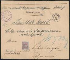 1891 Hivatalból portóköteles szállító levél csendőrruhákról 15kr bérmentesítéssel "BALASSA-GYARMAT" - "LIBETBÁNYA"