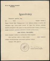 1945 Bp., kitöltetlen mentesítési igazolvány, M. Kir. I/36. Hadiüzemi Személyzeti Parancsnok, aláírással és bélyegzővel