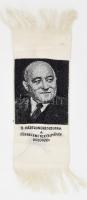 1951, Rákosi Mátyás képével díszített emlékszalag. A Debreceni Textilművek dolgozói által a II. Pártkongresszusra készített ajándék, 19x6 cm