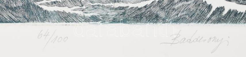 Badacsonyi Sándor (1949-2016): Bukott angyal. Színes rézkarc, papír, jelzett, számozott (64/100), 37...