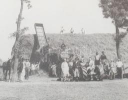 cca 1933 Első Magyar Gazdasági Gépgyár dolgozóinak aratásról készült fotója, üvegezett keretben, 17x...