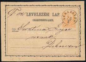 1874 2kr díjjegyes levelezőlap "KUNHEGYES" - Debrecen