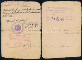 1941 Kotor, Kotori Prefektúra által kiállított fényképes igazolvány + katonai igazolványi lap