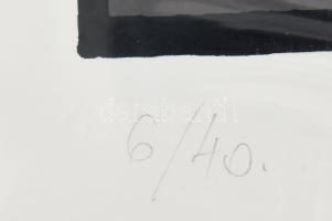 Frank Magda (1914-1997): Geometrikus kompozíció. Szitanyomat, papír, jelzett, számozott (6/40), 33x2...