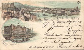 1899 Budapest V. Grand Hotel Hungaria és a Duna-korzó litho