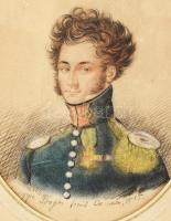 Giuseppe (...) jelzéssel: Kitüntetéssel dekorált katona portréja, 1815. Akvarell, ceruza, papír. Kis...