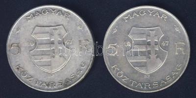 1947. 5Ft Ag "Kossuth" (2x) T:3 ph