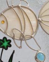 Ólomüveg stílusú halas díszítésű díszdoboz, dobozában, 10x10 cm