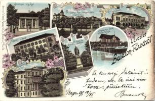 1898 Balatonfüred az Ipoly és Erzsébet udvarral, Vaszary Hercegprímás nyaralójával, yacht egylettel és gyógyteremmel litho