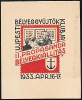 1933 II. Propaganda kiállítás Újpesti Bélyeggyűjtők Klubja emlékbélyegének elfogadott pályázati rajza Parecco R. mestertől