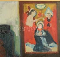 Kántor Andor (1901-1990): Csendélet ikonnal, 1963. Olaj, vászon, jjl: Kántor Andor 63. 70x90 cm. Hát...