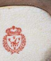 Wong Lee virágmintás fajansz asztali kínáló, réz elemekkel, hibátlan, jelzett, 20x17 cm