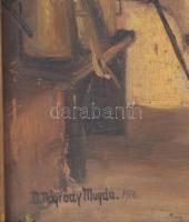 Nógrády Magda, balatongyöröki (1904-1973): Enteriőr kemencével, 1926. Olaj, karton. Jelzett. Apró fe...