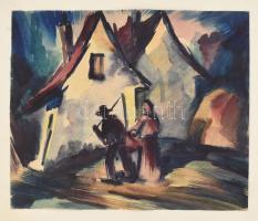 Balla jelzéssel (Balla Pál v. László?): Hazafelé, 1948. Akvarell, papír, papírra kasírozva, 28×34 cm