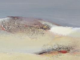 Csavlek András (1942-): Vízpart (Balaton), 1987. Olaj, farost, jelzett, fakeretben, 50×80 cm