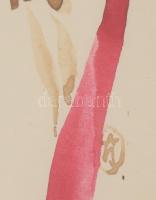 Csavlek András (1942-): Korpusz. Akvarell, diópác, papír, jelzett, üvegezett keretben, 21,5×14 cm