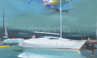 Csavlek András (1942-): Languszta (vitorlás), 2005. Olaj, farost, jelzett, fakeretben, 50×40 cm