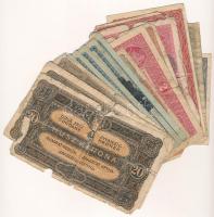 1916-1923. 19db-os Korona bankjegytétel, közte 1920. 1K (5db) sorszámkövető és közeli sorszámok T:F-...