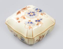 Zsolnay búzavirágmintás porcelán bonbonier, kézzel festett, jelzett, hibátlan 7,5×7,5 cm