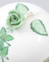 Herendi Apponyi zöld mintás bonbonier, jelzett, hibátlan, rózsa fogóval, d: 9,5 cm