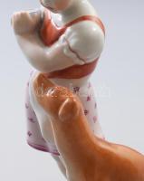 Herendi lány ételt kuncsorgó kutyával. Jelzett, kézzel festett, hibátlan (alátámasztási nyommal), m:...