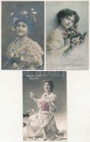 3 db régi dombornyomott díszített külföldi színésznős üdvözlő képeslap