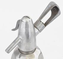 Art deco szódásszifon. Jelzés nélkül, vastag anyagból készült, nyolc oldalra tagolódó fém, m: 33 cm