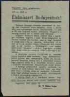 1945 Nagykőrös Élelmiszert Budapestnek! A háború után nélkülöző főváros megsegítésére felszólító röplap 15x21 cm