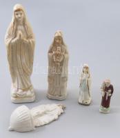 5 darab antik porcelán kegytárgy szobor és szenteltvíztartó, feltehetően német, m: 22 cm alatt