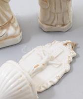5 darab antik porcelán kegytárgy szobor és szenteltvíztartó, feltehetően német, m: 22 cm alatt