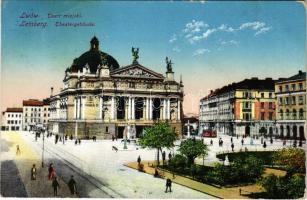 1915 Lviv, Lwów, Lemberg; Teatr miejki / Theatergebäude / theater, tram, café + K.u.k. Militärzensur Lemberg